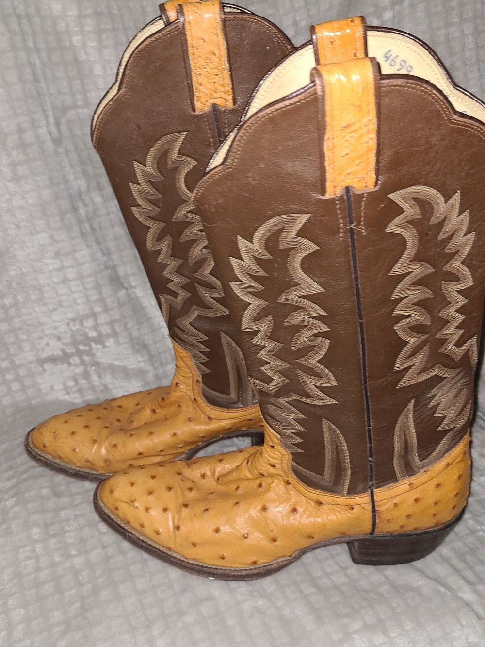 Classic Mens Bona Allen Two-Tone Ostrich Western Boots - Brown & Tan Size 8 1/2D - Picture 3 of 14